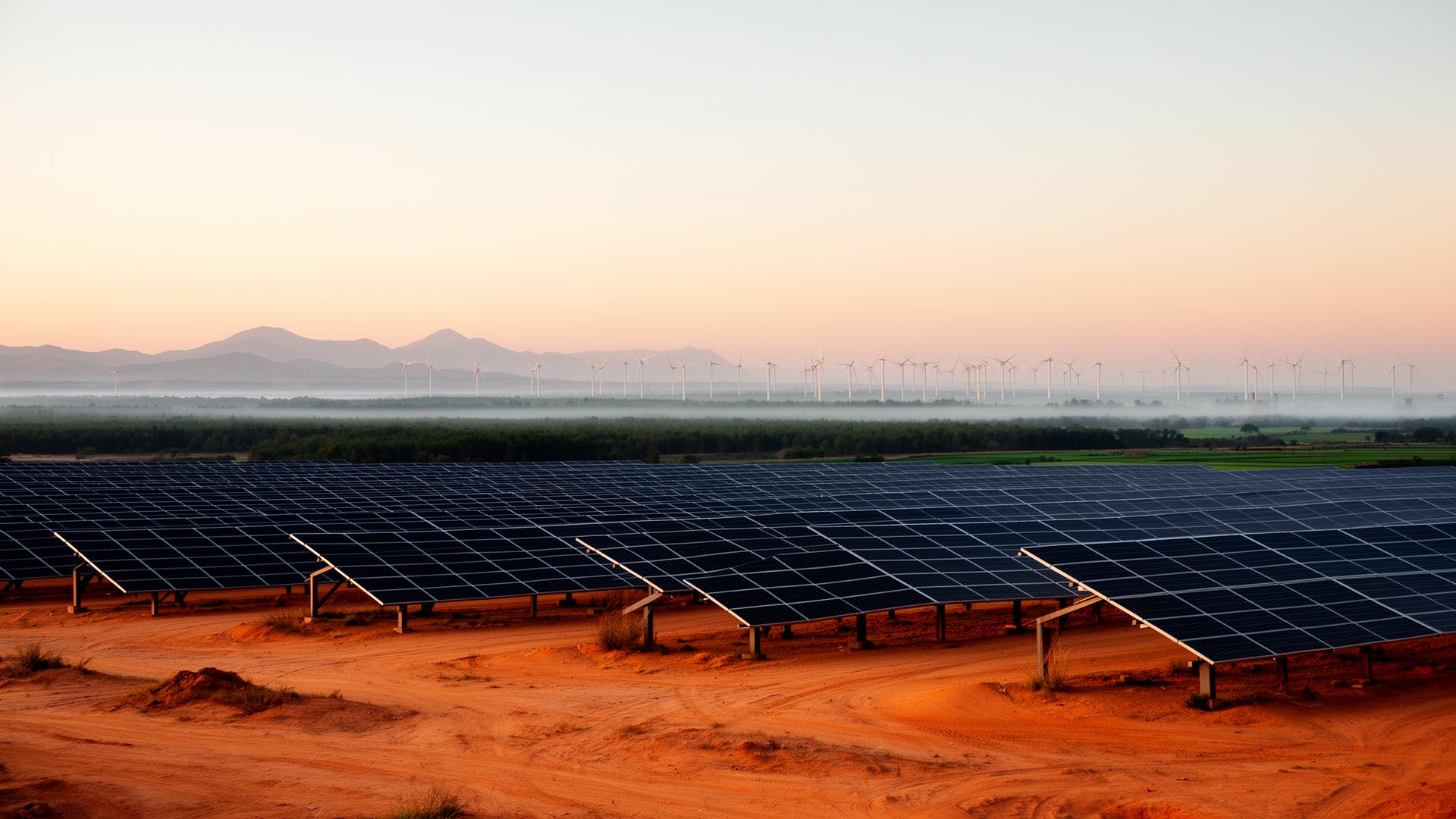 Renewable energy installation at dawn